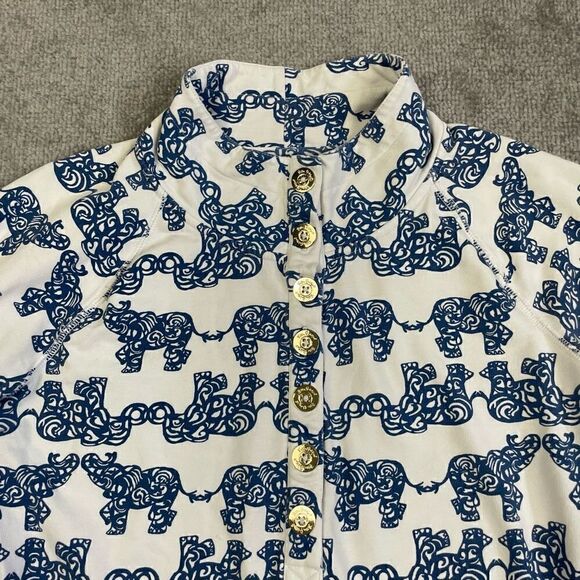 Lilly Pulitzer All Over Elephant Print Gold Button Pullover Sweatshirt Size S - Picture 2 of 5